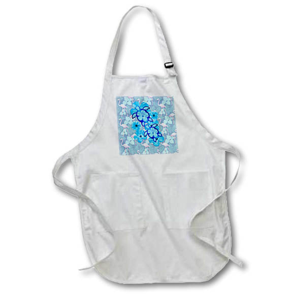 Apron - Tropical turtles and flowers on an island pattern of pink flamingos. Creative Studios – Tropical Turtles