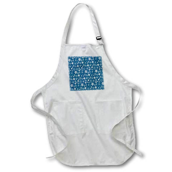 Apron - Hand Drawn Snowflake Blizzard With Mykonos Blue Background Vector Art - Snowflake Pattern