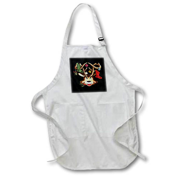 Apron - Smiling Reindeer Decorated With Christmas Ornaments Acrylic Painting - Chrismas Reindeer