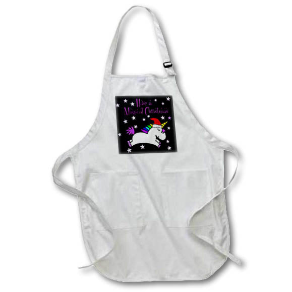 Apron - Funny Cute White Unicorn and Stars Magical Christmas Cartoon Christmas