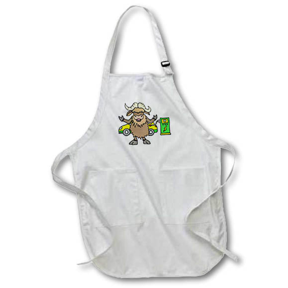 Apron - Funny Cute Musk Ox Charging EV Electric Vehicle Car Pun Cartoon Funny