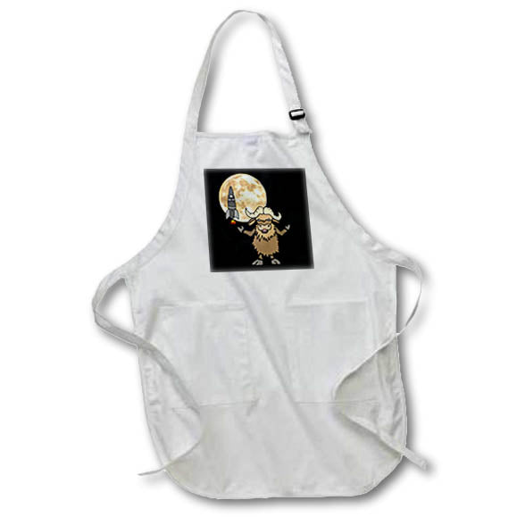 Apron - Funny Cute Musk Ox and Rocket ship and Moon Space Cartoon Funny