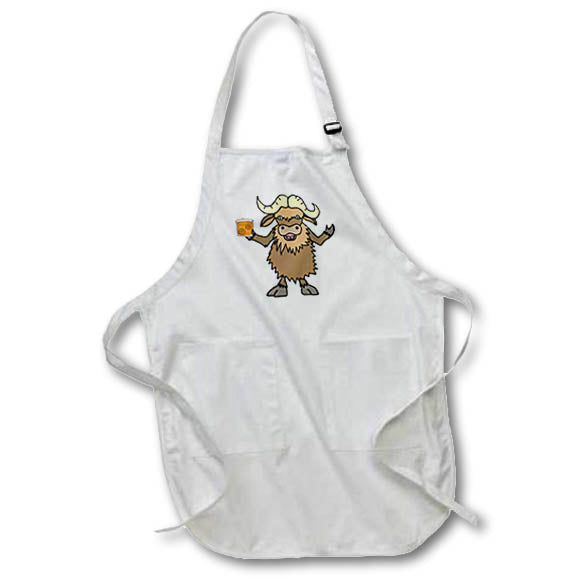 Apron - Funny Cute Musk Ox Drinking Scotch Whiskey Cartoon Funny
