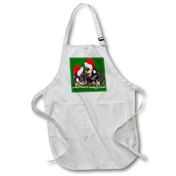 Apron - Vector Santa Paws Is Coming To Town Christmas On Festive Green Vector Art - Christmas Rottweiler