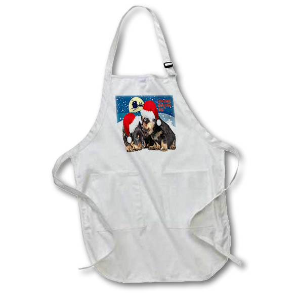 Apron - Baby Rottweiler Christmas With Red Hats and Sleigh Vector Art - Christmas Rottweiler