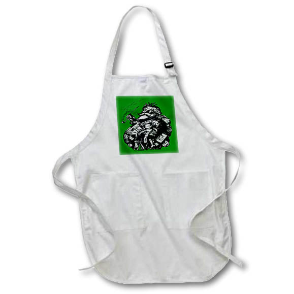 Apron - Vintage Style Black and White Illustration Of Santa Claus Green Illustration - Santa Claus