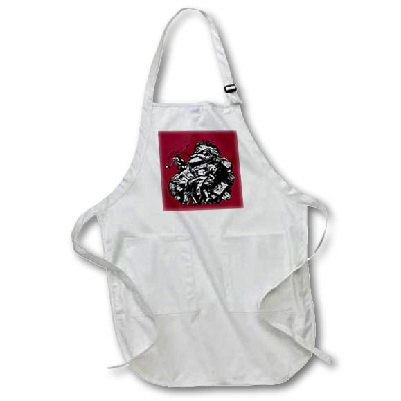 Apron - Vintage Style Black and White Illustration Of Santa Claus Red Illustration - Santa Claus