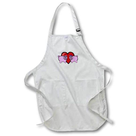 Apron - Two cute piggies in front of a heart Animal - Piggy Love