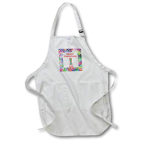 Apron - Letter I Rainbow Tie Dye Holly Border Monogram Christmas- Tie Dye Holly Monogram