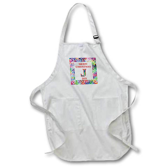 Apron - Letter J Rainbow Tie Dye Holly Border Monogram Christmas- Tie Dye Holly Monogram