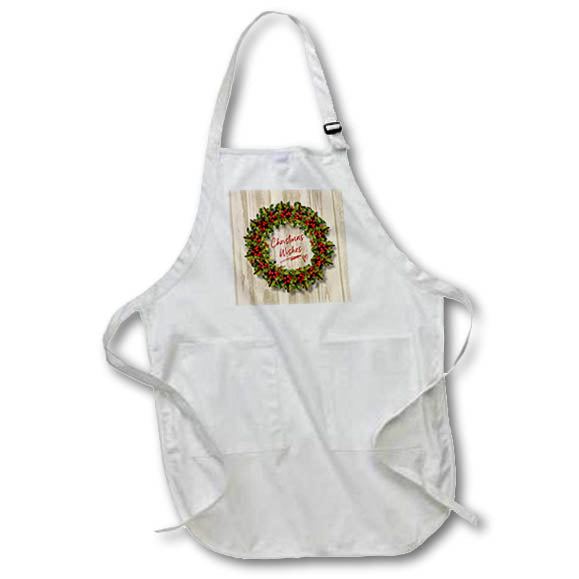 Apron - Image of Holly Wreath design with text Christmas Wishes- not real wood Christmas Design