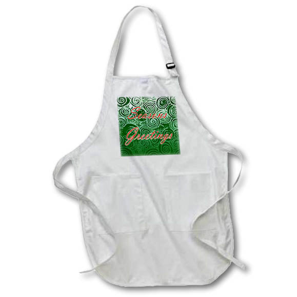 Apron - A green swirls pattern with Seasons Greetings on it Holiday - Seasons Greetings