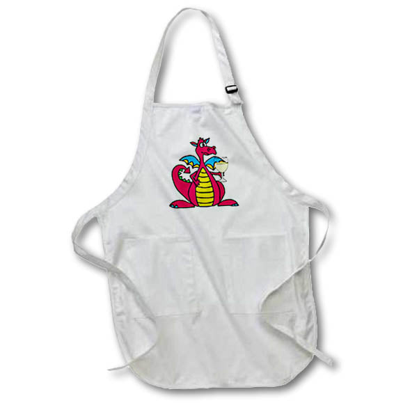 Apron - Funny Cute Red and Yellow Dragon Drinking White Wine Cartoon Animals