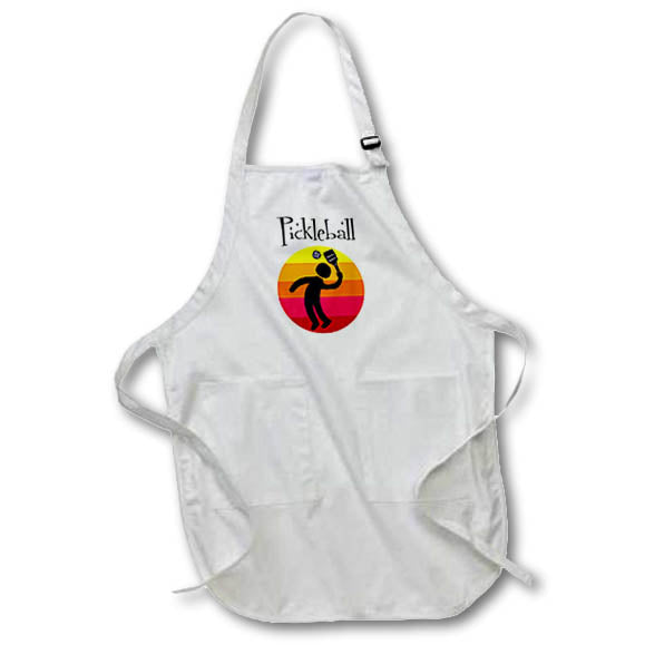 Apron - Funny Cute Pickleball Player Silhouette and Sunrise Sports Cartoon Sports and Hobbies