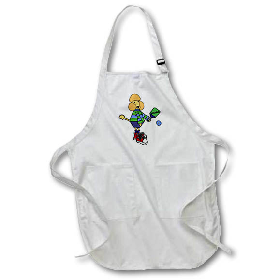 Apron - Funny Cute Apricot Poodle Dog Playing Pickleball Sports Cartoon Sports and Hobbies