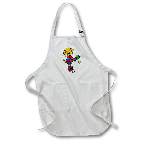 Apron - Funny Cute Golden Retriever Dog Playing Pickleball Sports Cartoon Sports and Hobbies