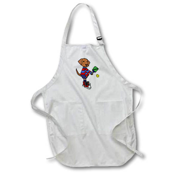 Apron - Funny Cute Chocolate Lab Retriever Dog Playing Pickleball Sports Sports and Hobbies