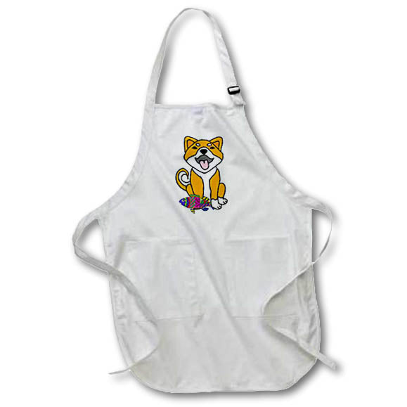 Apron - Cute Funny Shiba Inu Puppy Dog with Fish Cartoon Pets