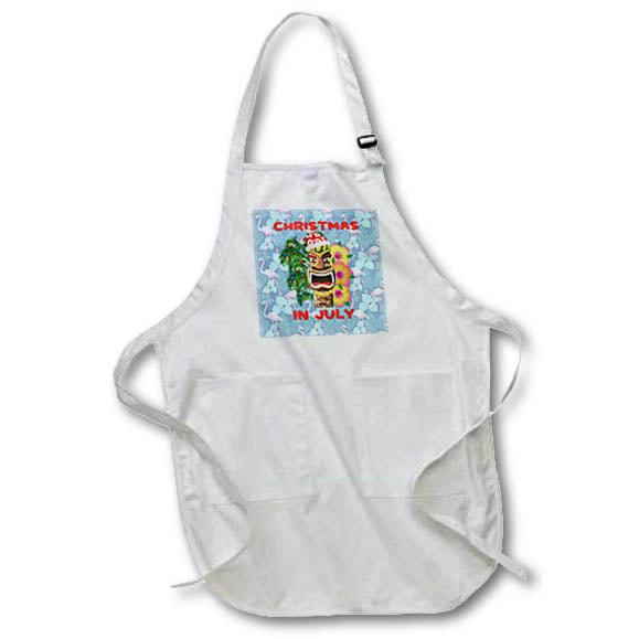 Apron - A funny Santa Claus tiki statue for Christmas in July with flamingos. Creative Studios – July Christmas