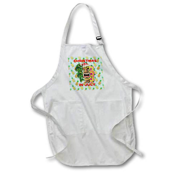 Apron - Cute Santa Claus tiki statue for Christmas in July with pineapples. Creative Studios – July Christmas