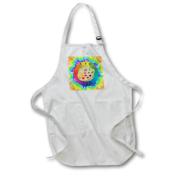 Apron - A paint palette with brushes and an artist color wheel over tie dye. Creative Studios – Artist Art Career