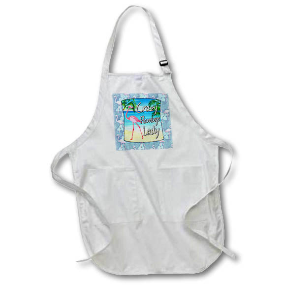 Apron - Crazy Flamingo Lady with pink flamingo on a beach. Creative Studios – Flamingos