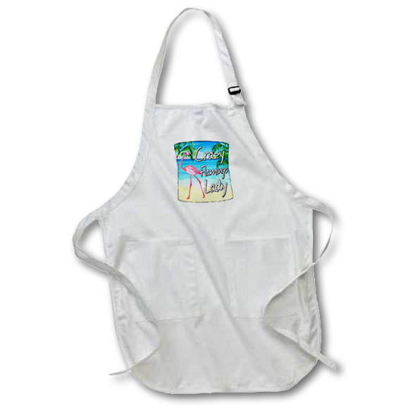Apron - Funny Crazy Flamingo Lady on a tropical beach with palm trees. Creative Studios – Flamingos
