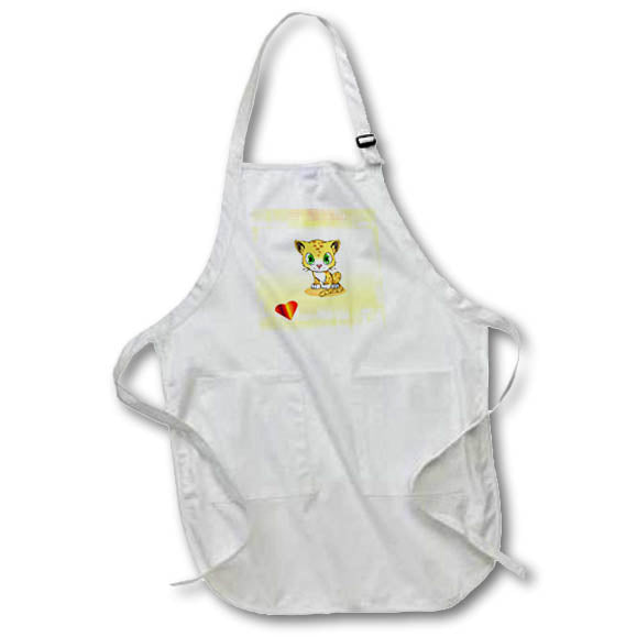 Apron - Image of Adorable Cat On Yellow Background With Tri Color Heart lens Art by Florene - Love Critters On Gradient