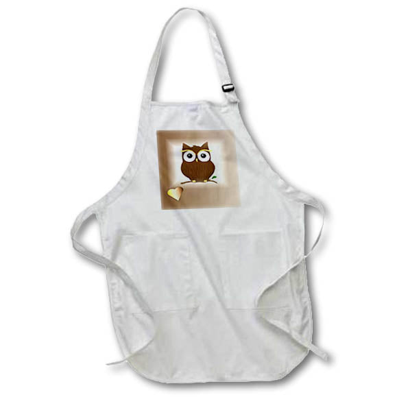 Apron - Image of Brown Cartoon Owl On Taupe with Gradient Gold Tan Heart lens Art by Florene - Love Critters On Gradient