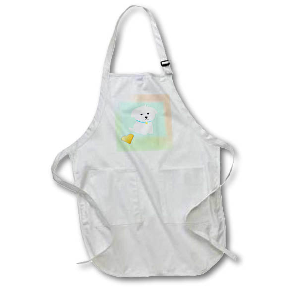 Apron - Image of Gray White Puppy On Peach Aqua Mint Gradient Gold Heart lens Art by Florene - Love Critters On Gradient