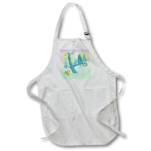 Apron - Image of Aqua Love Birds On Tree Pastel Gradient And striped Heart lens Art by Florene - Love Critters On Gradient