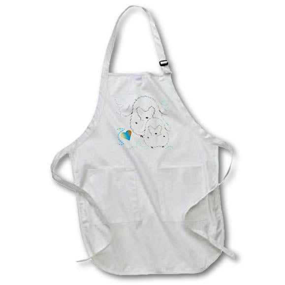 Apron - Image of Two White Sheep With Aqua Gold Gradient Heart lens Art by Florene - Love Critters On Gradient