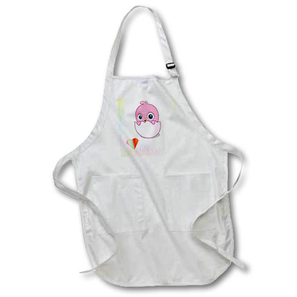 Apron - Image of Adorable Pink Baby Chick On Gradient Background And Heart lens Art by Florene - Love Critters On Gradient