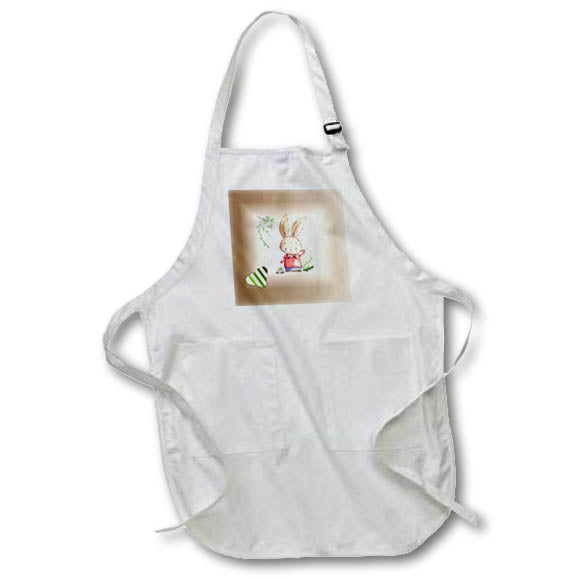 Apron - Image of Cartoon Dressed Rabbit On Tan Gradient With Stripe Heart lens Art by Florene - Love Critters On Gradient