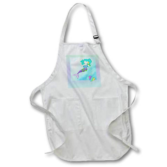 Apron - Image of Trendy Mermaid On Pastel Background And Gradient Heart lens Art by Florene - Love Critters On Gradient