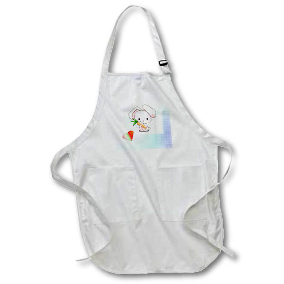 Apron - Image of Cartoon Pink Bunny With Carrot On Pastel Watercolor And Heart lens Art by Florene - Love Critters On Gradient