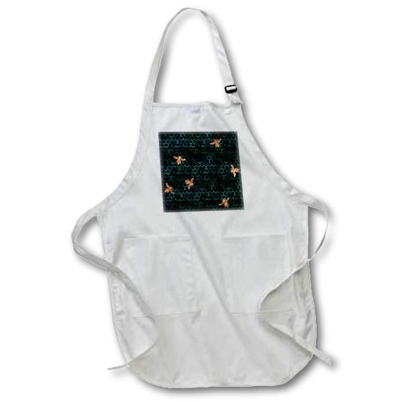 Apron - Teal Honeycomb With Image Of Gold Bees Pattern Patterns