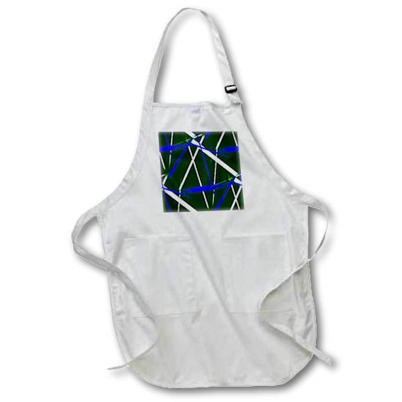 Apron - Seamless Dark Blue and White Strips Pattern On Green Black Digital Art - Blue Strip Line Pattern