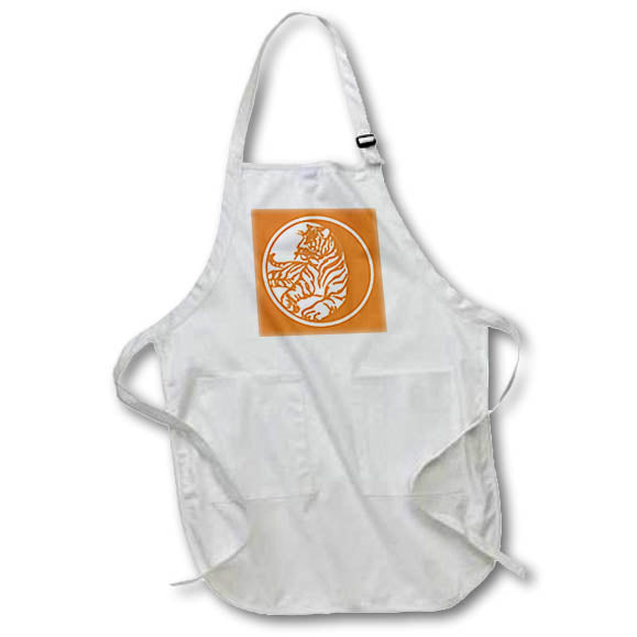 Apron - White Tiger Silhouette In Tribal Tattoo Style Vector Art Illustration - Tiger