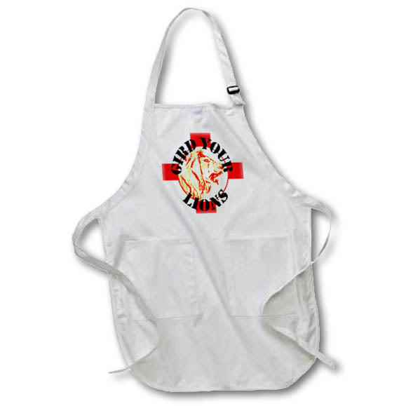 Apron - Gird Your Lions Text With St George Cross And Barbary Lion Vector Art - England Barbary Lion