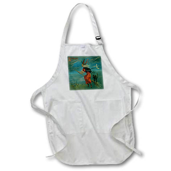 Apron - Witch Riding A Broomstick With A Black Cat After Raphael Tuck and Sons Vector Art - Halloween