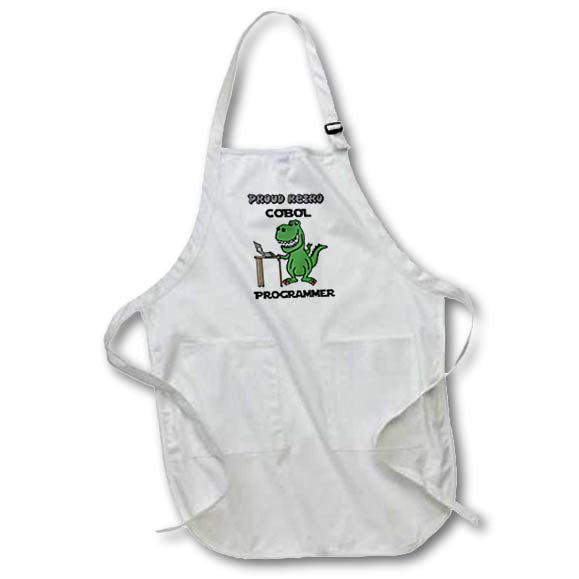 Apron - Cute Funny Retro Cobol Programmer T-rexDinosaur and Laptop Funny