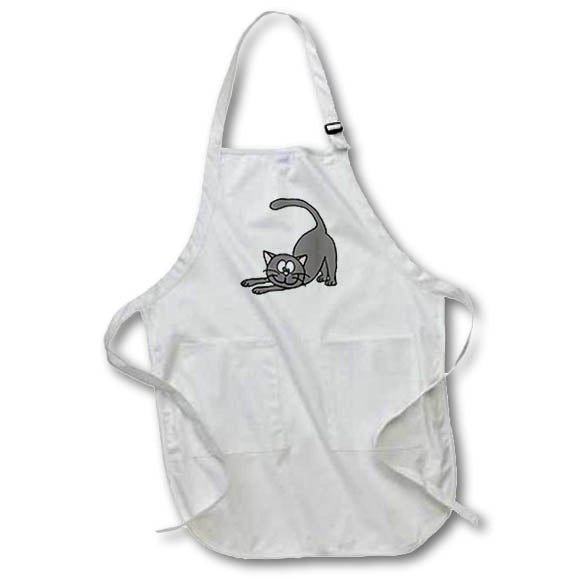 Apron - Cute Funny Blue Grey Playful Kitty Cat Crouching Cartoon Pets