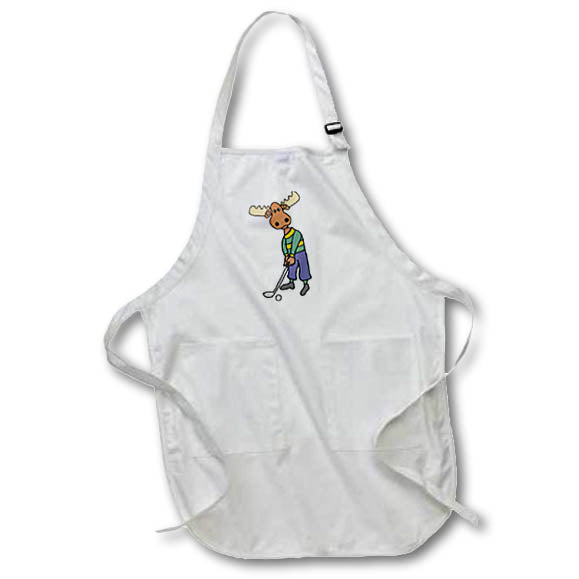 Apron - Funny Cute Moose Playing Golf Sports Cartoon Sports and Hobbies