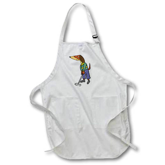 Apron - Funny Cute Dachshund Puppy Dog Playing Golf Sports Sports and Hobbies
