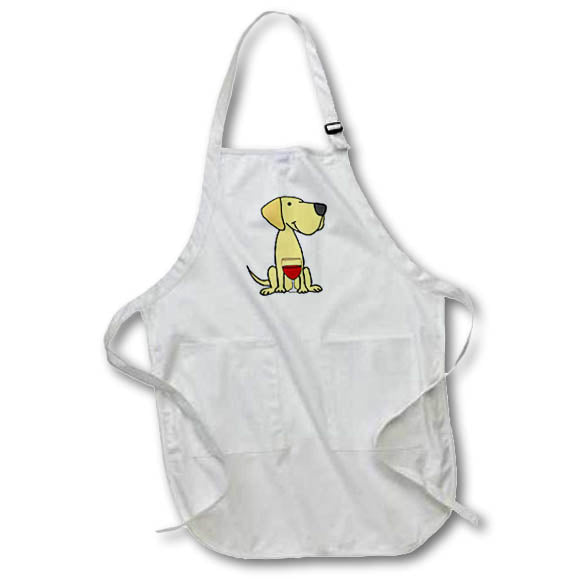 Apron - Funny Cute Yellow Labrador Retriever Dog Drinking Wine Cartoon Pets