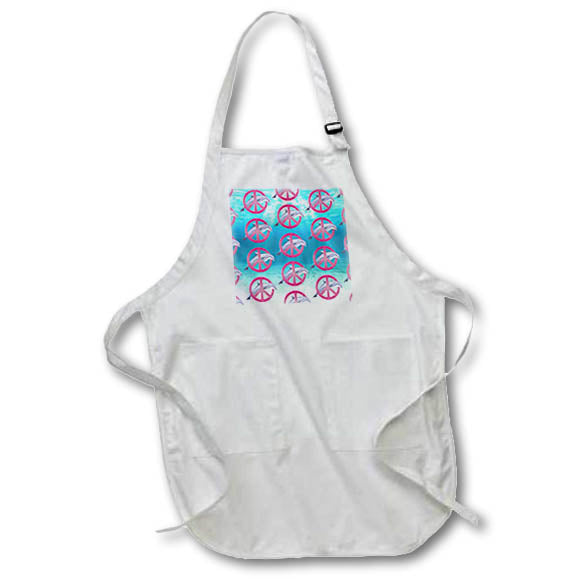 Apron - A pattern of underwater dolphins swimming through pink peace signs. Creative Studios – Dolphins