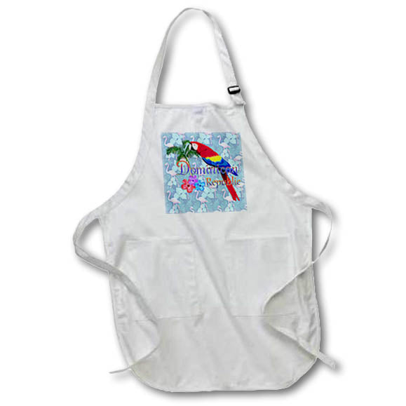 Apron - Dominican Republic Caribbean parrot on a flamingo pattern. Creative Studios – Dominican Republic