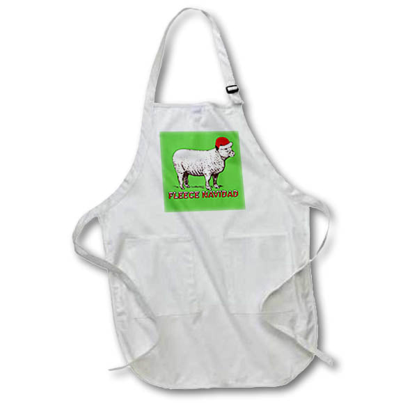 Apron - Sheep Wearing Santa Hat And Pun Fleece Navidad Illustration - Feliz Navidad
