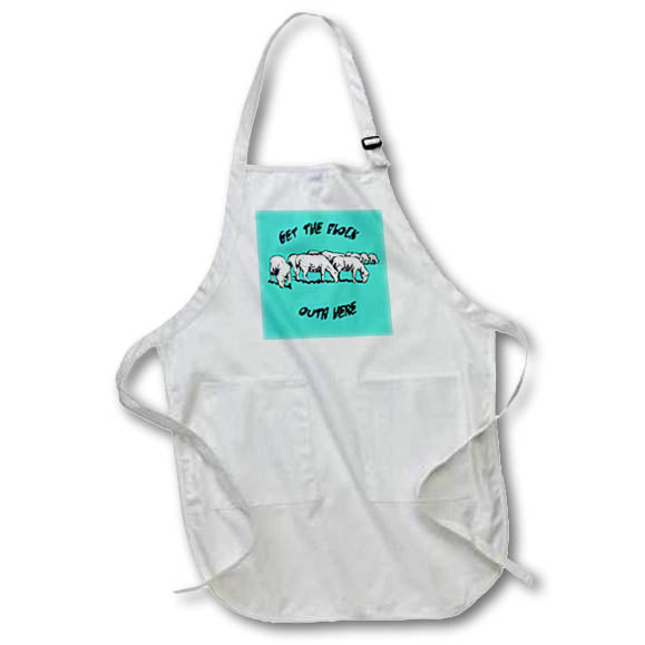 Apron - Get The Flock Outa Here Text and Sheep Illustration Illustration - Sheep Humor
